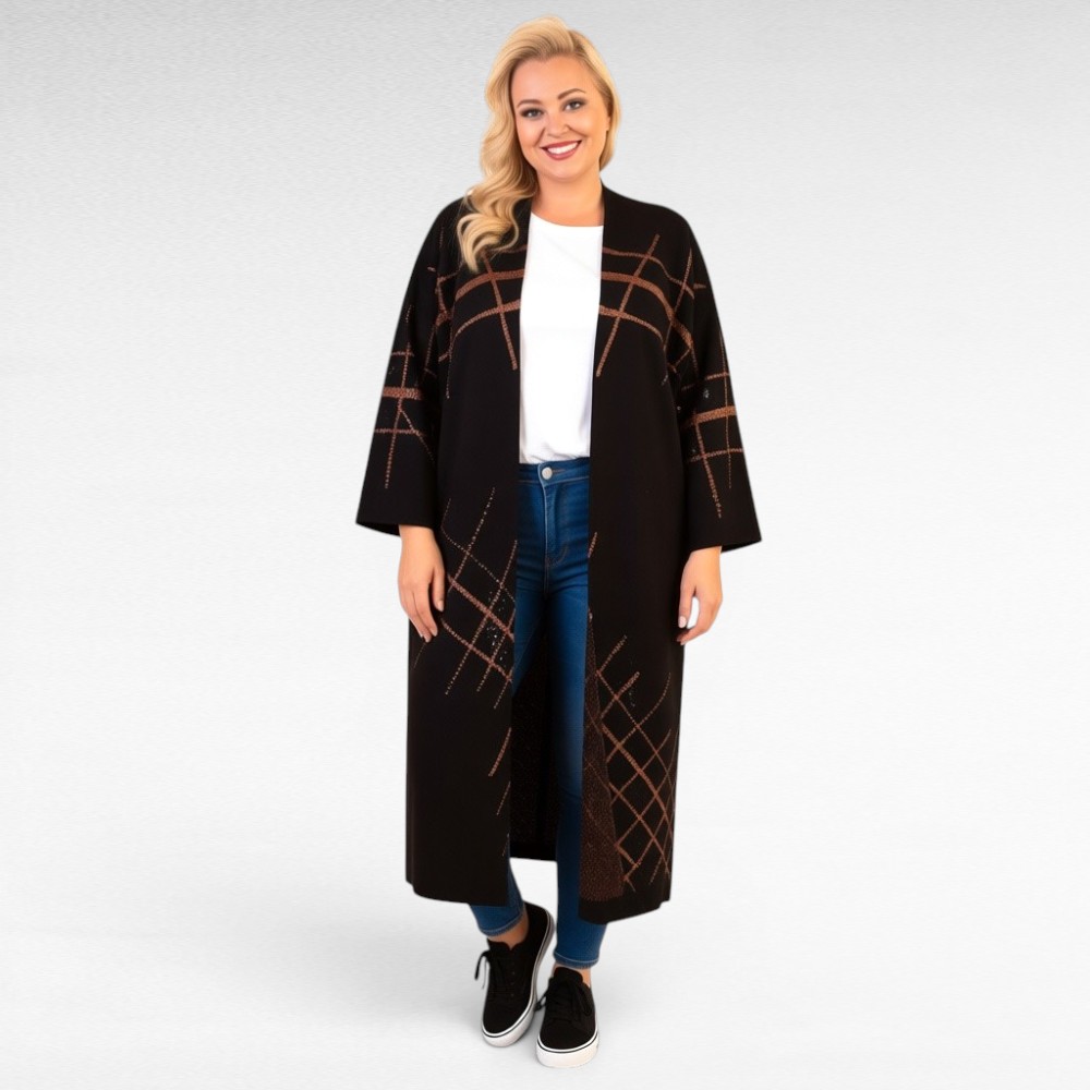 Pikk sätendava triibulise mustriga pluss suurus kardigan "Miss Bonni" (KA.142) - Image 4
