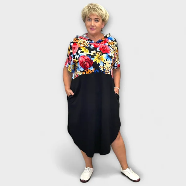 KL.173 -Lillemustriga kapuutsi ja taskutega dresskleit "Klaarika"-3 mustrit! - Image 5