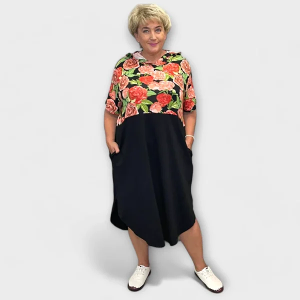 KL.173 -Lillemustriga kapuutsi ja taskutega dresskleit "Klaarika"-3 mustrit! - Image 3