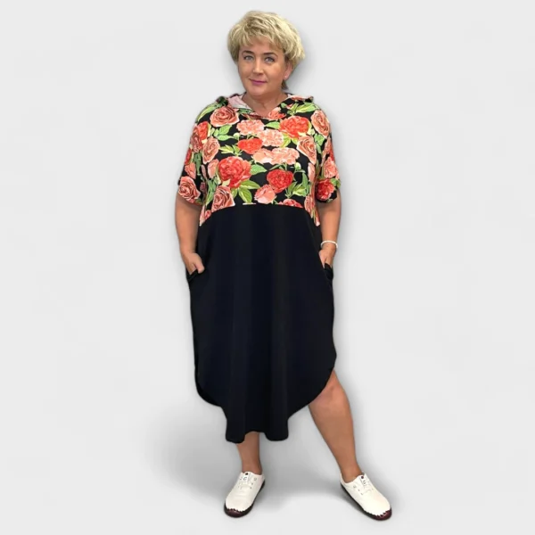 KL.173 -Lillemustriga kapuutsi ja taskutega dresskleit "Klaarika"-3 mustrit! - Image 6