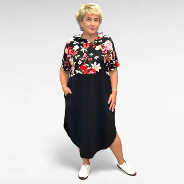 KL.173 -Lillemustriga kapuutsi ja taskutega dresskleit "Klaarika"-3 mustrit!