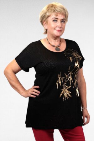 TU.473 - Must kuldse lehemustriga tuunika "Yours Curvy"