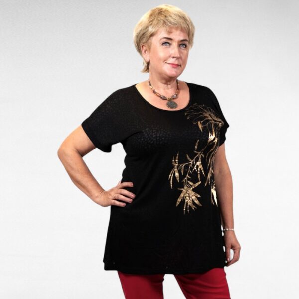 TU.473 - Must kuldse lehemustriga tuunika "Yours Curvy"