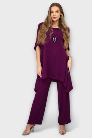 KO.013 - Naiselik kaelakeega kostüüm-kaunis tuunika ja avarad püksid