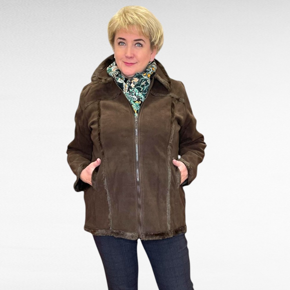 KA.076 - "3 Suisses" pruun seemisnahast k/s jakk