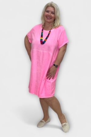 TU.004 - Suvine kelmikas kaelakeega linasegune tuunika/minikleit "Italy Moda"
