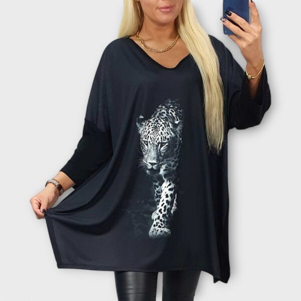 TU.330 - Must leopardimustriga V-kaelusega tuunika "Betty Fashion" - Image 2