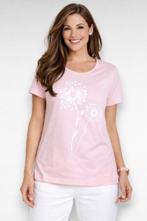 PL.535 - Heleroosa suure valge lillemustriga T-särk "BPC Collection"