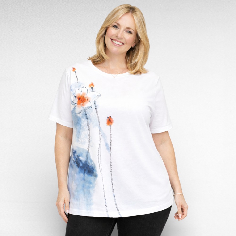 Sinise- ja oranžikirju lillemustriga pluus "Hepburn" (PL.450)