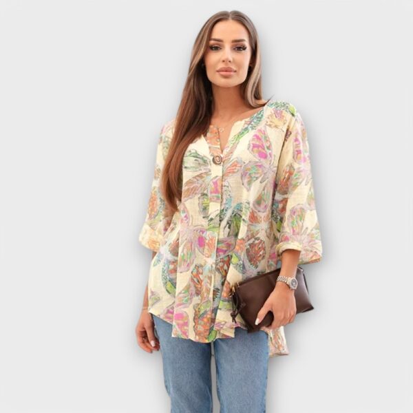 PL.605 - Lille-ja liblikamustriga puuvillane ülevalt dekoratiivse nööbiga pluus "Italy Moda" - Image 7