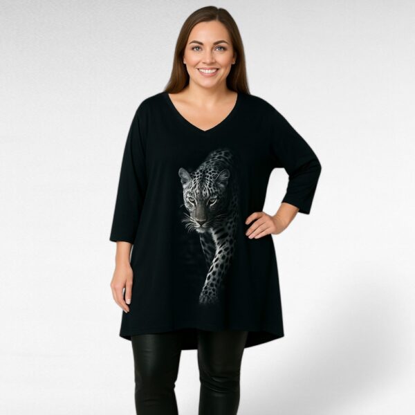 TU.330 - Must leopardimustriga V-kaelusega tuunika "Betty Fashion"