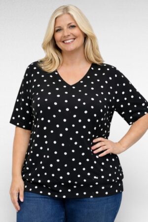 PL.054 - Must valgemummulise mustriga pluus "Body Flirt"