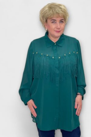 PL.314 - Tumeroheline kauboistiilis narmastega šifoonkangast pluus "Denim 24/7"