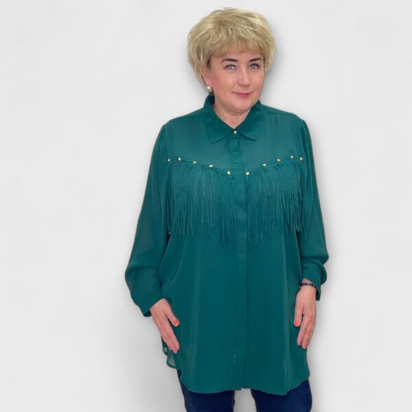 PL.314 - Tumeroheline kauboistiilis narmastega šifoonkangast pluus "Denim 24/7"