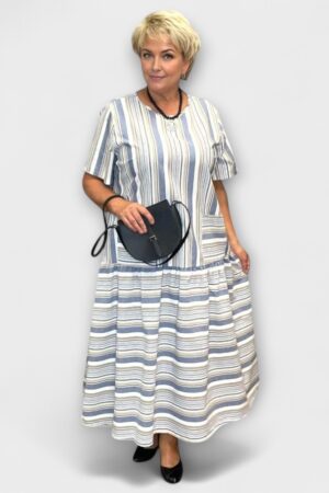 KL.785 - Triibuline puuvillane taskutega kleit "Pilleriin"