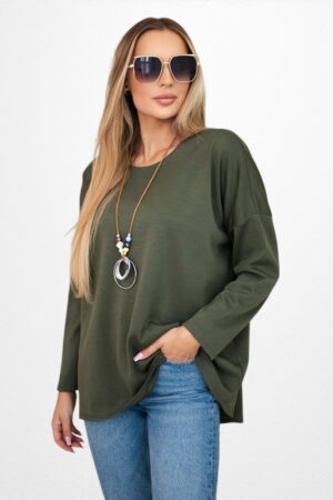 Pehmest materjalist khakiroheline soojem kaelakeega stretšikas pluus Itaaliast (PL.294)