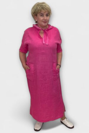 KL.727- Linane pikk kapuutsi ja taskutega kleit "Egle"