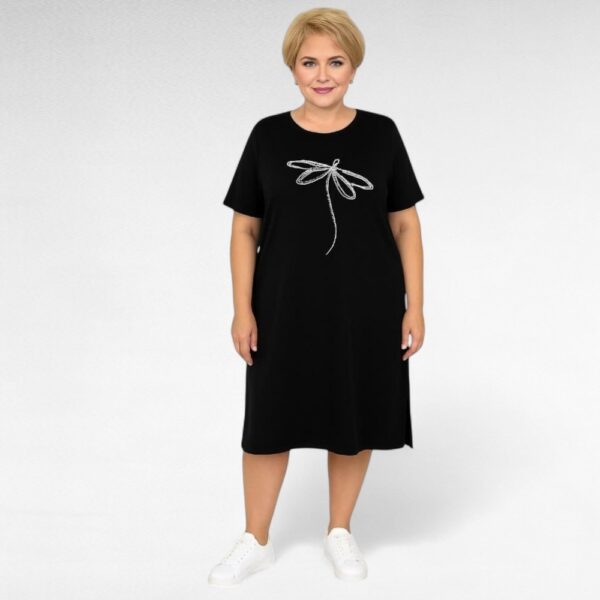 KL.441 - Stiilne must rinna pealt sätendava kiilimustriga dresskleit "Seraj"