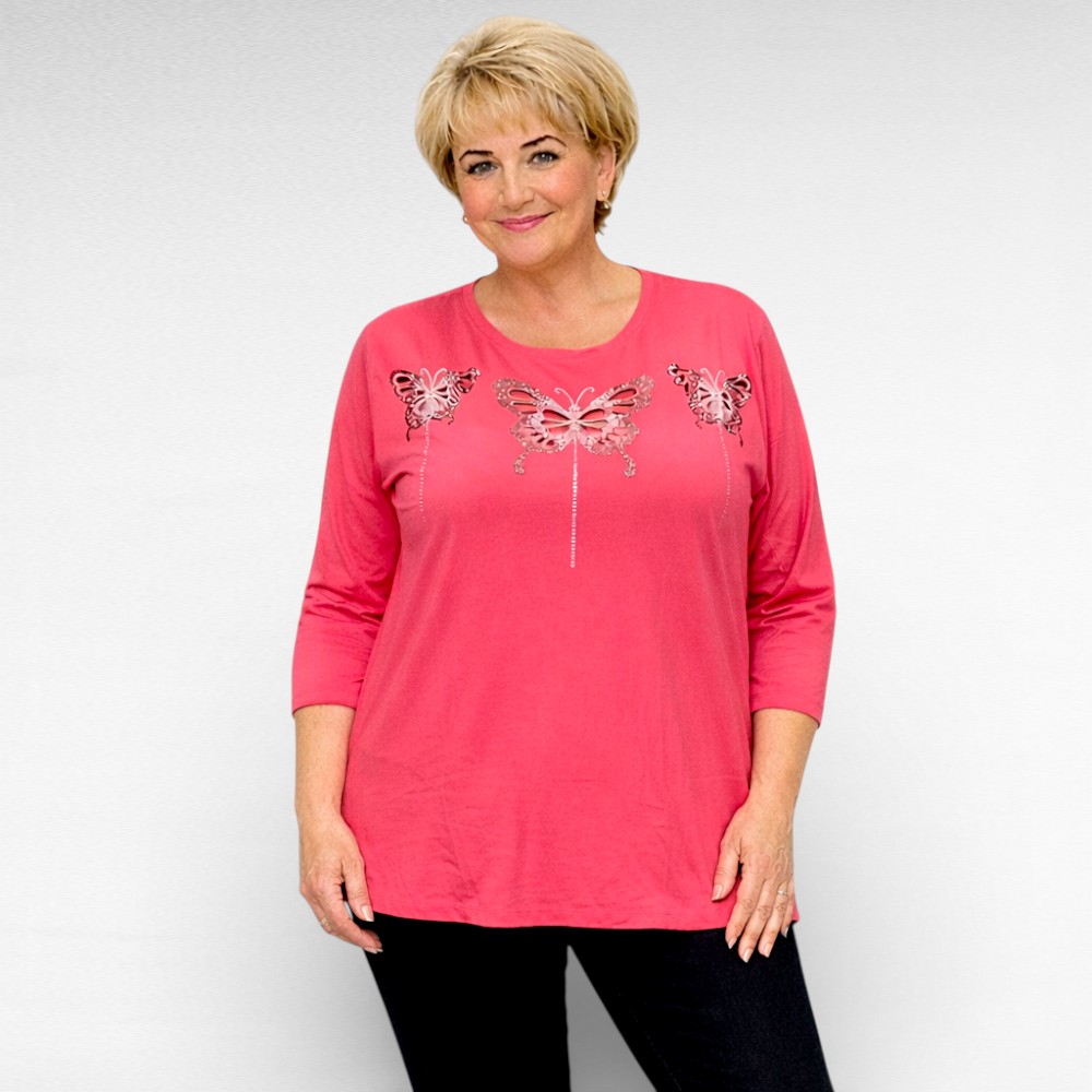 PL.420 - Poolpikkade varrukatega liblikamustriga naiste pluus "Wawa"