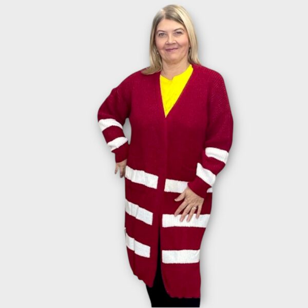 KU.077 - Valgetriibulise mustriga pikk taskutega kardigan "Annela" - Image 3