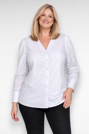 PL.070 - Valge pikkade kroogitud varrukatega pluus "Ellos"