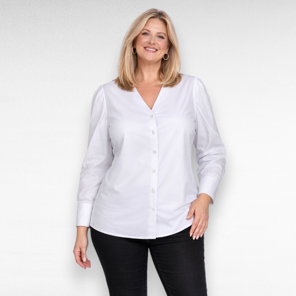 PL.070 - Valge pikkade kroogitud varrukatega pluus "Ellos"