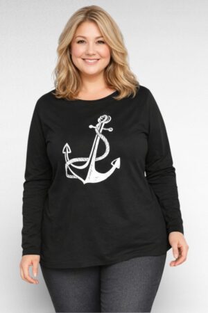 PL.104 - Must valge ankruga puuvillane pikem pluus "Silja"