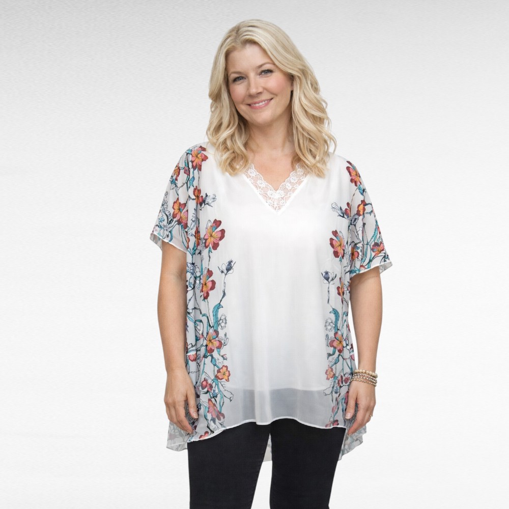 PL.030 - Valge pitskaelusega alt voodriga kaftanpluus "Sheego" - Image 2