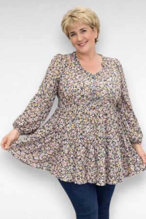 TU.124 - Kollasekirju lillemustriga alt satsiga tuunika "Yours"