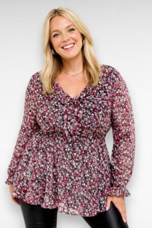 TU.304 - Must satsiline punaselilleline alt voodriga tuunika "Simply Be"