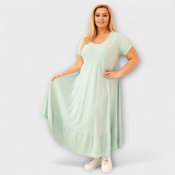 KL.738 - Ühevärviline pluss-suuruses pikk satsiline suvekleit Itaaliast - Image 6