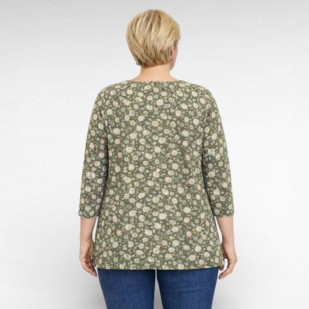 PL.231 - Oliivitooni lillemustriga pikem pluus "Sheego" - Image 2