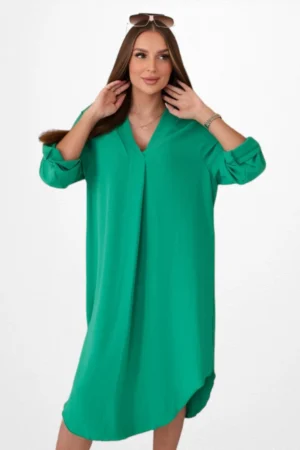 KL.385 - V-kaelusega moodne alt kaarjas roheline kleit "Moda Italia"