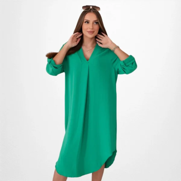 KL.385 - V-kaelusega moodne alt kaarjas roheline kleit "Moda Italia"