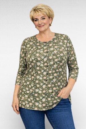 PL.231 - Oliivitooni lillemustriga pikem pluus "Sheego"