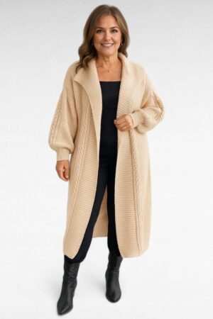 KA.036 - Beež palmikkoes langevate hõlmadega pikk kardigan "Sirli"