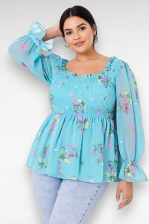 Helesinine kirju lillemustriga peplumpluus "Simply Be" (PL.022)