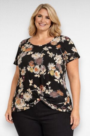 Must kollasekirju lillemustriga pluus "Anthology" (PL.203)