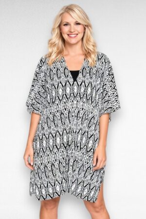 Musta- ja valgekirju mustriga kaftantuunika "Sheego" (TU.242)