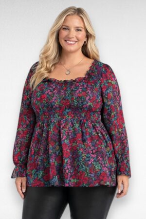 Kirju lillemustriga peplumlõikega pluus (PL.372)