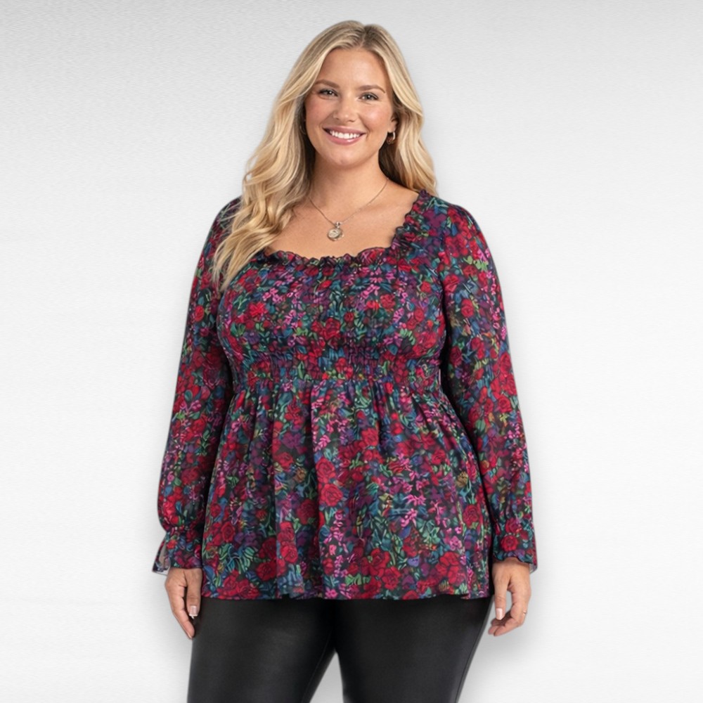 Kirju lillemustriga peplumlõikega pluus (PL.372)