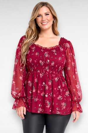 PL.512 - Punane lillemustriga peplumpluus "Simply Be"