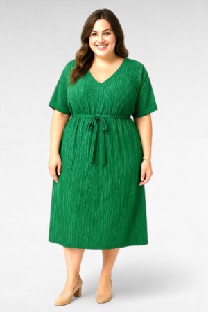 KL.681 - Erkroheline pikk V-kaelusega sillerdav vööga kleit