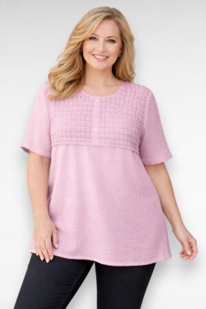 PL.075 - Kortsuriidest pitsiga kaunistatud roosa pluus