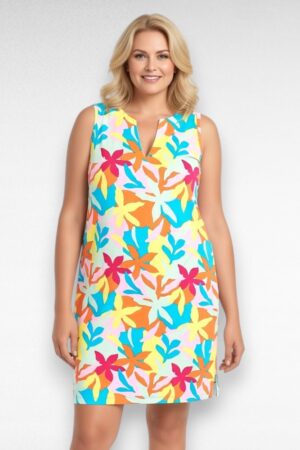 Värvikirev puuvillane taskutega pluss suurus naiste suvekleit (KL.565)