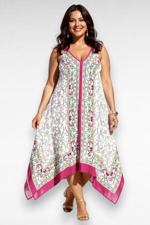 Asümmeetrilise lõikega õlapaeltega lendlev suvekleit “Roamans” (KL.352)