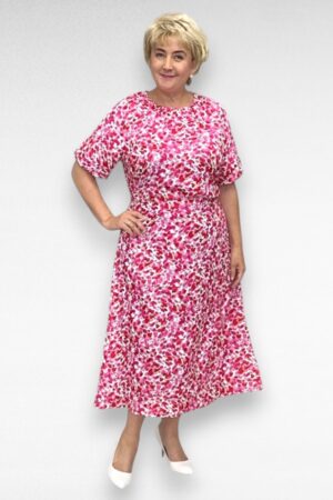 Roosakirju puhvis varrukatega pluss suurus naiste suvekleit (KL.555)