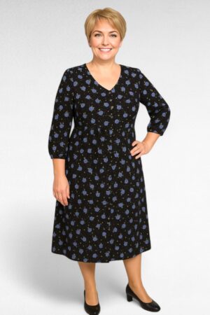 KL.504 - Must sinisekirju lillemustriga kleit "Evans"