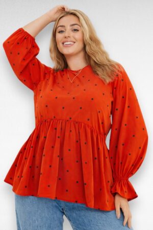 Terrakota mummulise mustriga pluus "Simply By" (PL.093)