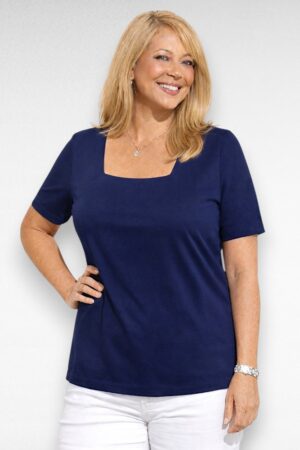 Tumesinine nelinurkse kaelusega naiste suvepluus (PL.541)